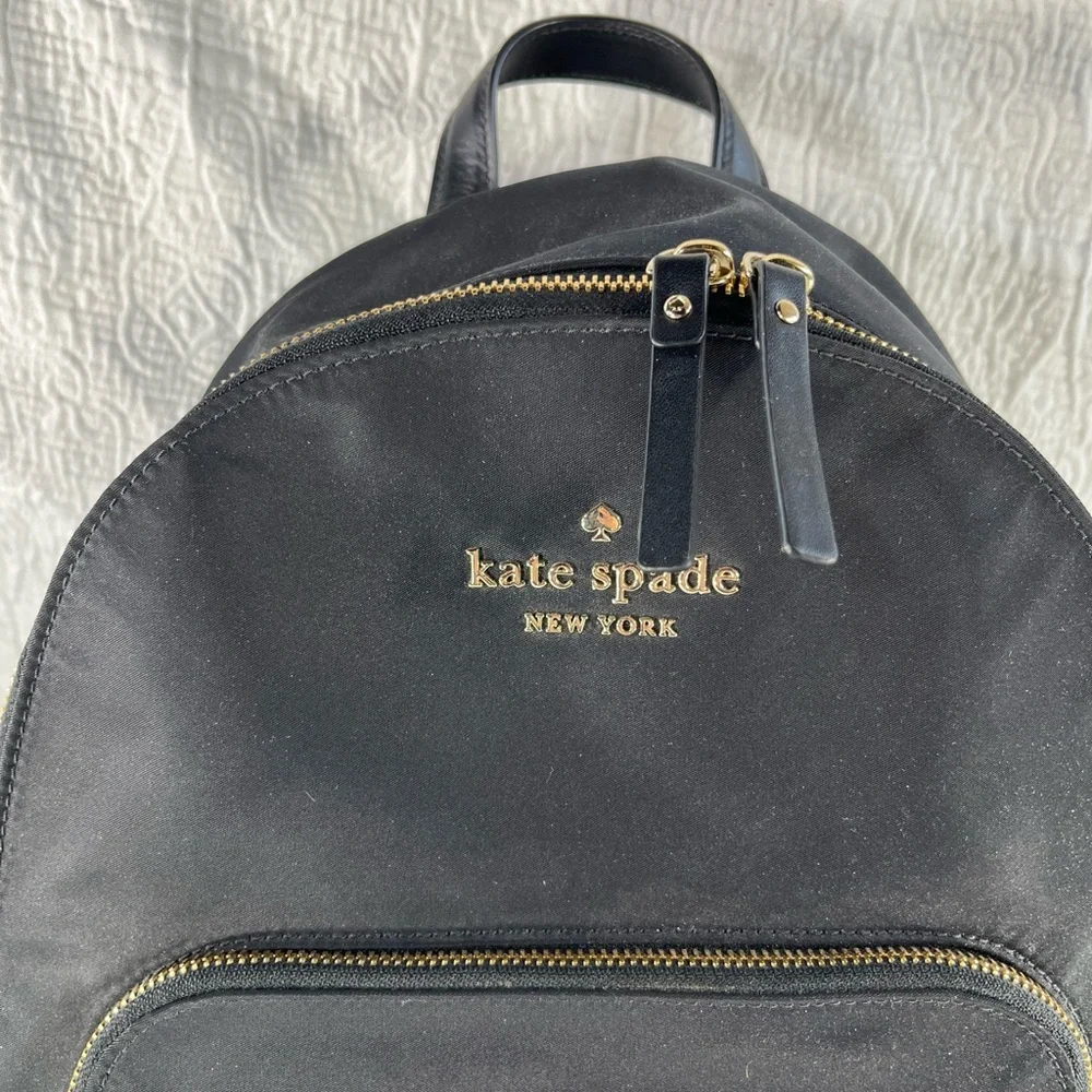 Kate Spade Watson Lane Hartley Black Nylon Small Medium Backpack Bag Golden Zip